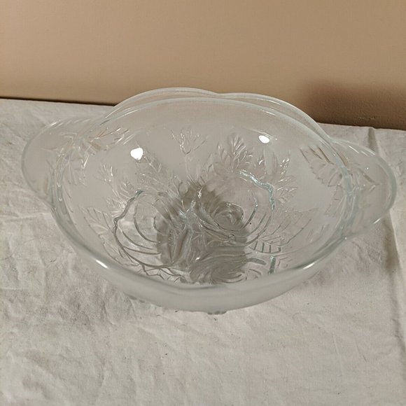 KIG Malaysia Frosted Rose Glass Bowl Serving Candy Dish Clear and frosted, 5" - Picture 3 of 9